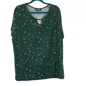 NWT Sz. 30/6X BloomChic Women's Green Floral Short Sleeve Keyhole T-Shirt Top - Picture 1 of 9