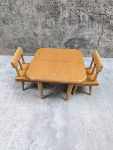 Vintage Kohner Wood Drop Leaf Table & Chairs Doll Furniture Dollhouse NO LEAF Cover