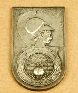 Greece Athens 1970 Basketball Silver Plated Medal Plaque 71x41mm Goddess Athena - Picture 1 of 4