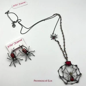 Authentisches Betsey Johnson Halloween Spinnennetz Herz Halskette und Ohrringe Set Neu mit Etikett - Bild 1 von 7