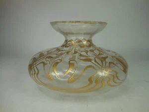 Antike Jugendstil gedrungene vergoldete Vase 5 1/2" x 9" breit klar mit Gold Europa - Bild 1 von 12