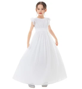 A-Line Scoop Neck Girls Dresses Chiffon Pleated Dress A-Line Flower Girl Dresses - Picture 1 of 43