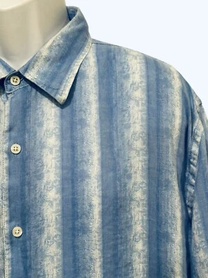Tasso Elba Men Shirt XXL 100% Linen Blue Batik Button Long Sleeve Beach Cruise - Image 1 of 4