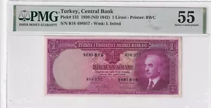 Turkey, 1 Lira, 1942, AUNC, p135, Very Rare - Picture 1 of 2