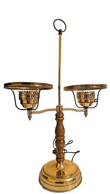 Vintage Double Student Lamp Decor, Wood & Brass, No Shades 14.5" - Image 1 of 4