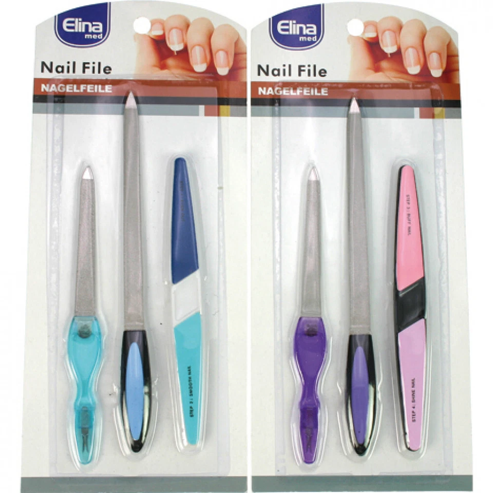 ELINA MED Nagelfeilen Set 3 teilig Saphir Feile Maniküre Nagelfeile Metall Handtasche Tü