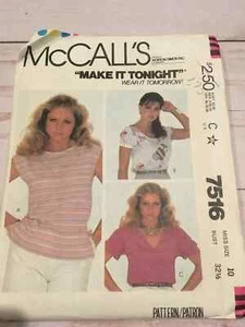 UC McCall's 7516 Vintage Top Pullover Sewing Pattern 10 80s - Picture 1 of 2