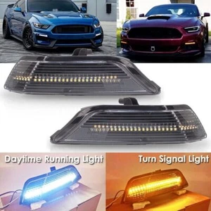 For 2015-2017 Mustang q Smoked LED Sequential Bumper Turn Signal Light Lamp - Picture 1 of 11