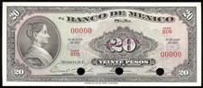 Mexico P-54mS BdeM Specimen 20 Pesos BDB, 10.5.1967  UNC