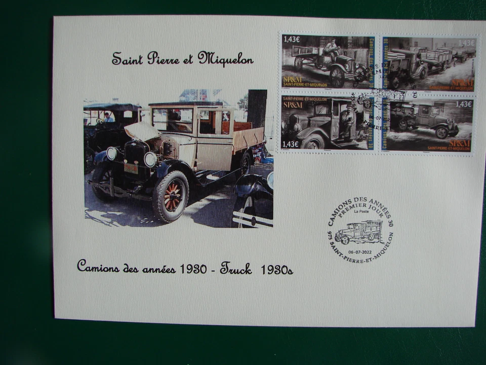 SPM/SAINT PIERRE ET MIQUELON FDC 2022 TRUCKS FROM THE 1930s - 4 STAMPS - Image 1 of 1