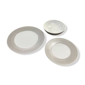 $275 Neiman Marcus Silver White 12-Piece Crocodile Metallic Dinnerware Set - Picture 1 of 7