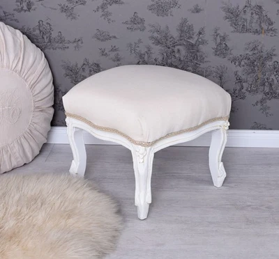 Fusshocker Shabby Chic Hocker Weiss Fussbank Polsterhocker Rokoko Bank - Bild 1 von 3