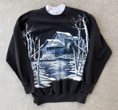 Sudadera Vintage Naturaleza Pequeña Negra Invierno Nieve Años 90 Navidad Ediciones Básicas Foto 1 de 4