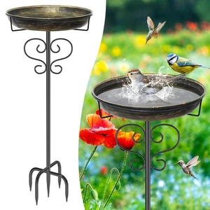 Vogeltränke Schale Pfahl Metall Vogeltränke Garten Futterhaus Außen Freilauf Robust - Bild 1 von 7