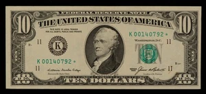 FR 2027-K* $10 1985 Federal Reserve Note US - Star Note - XF - SKU-CA1878 - Picture 1 of 2