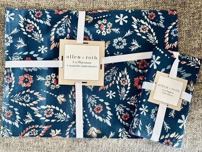 Allen + Roth Navy Blue Floral Table Linens Set (4pc Placemats & Napkins) - Image 1 of 2
