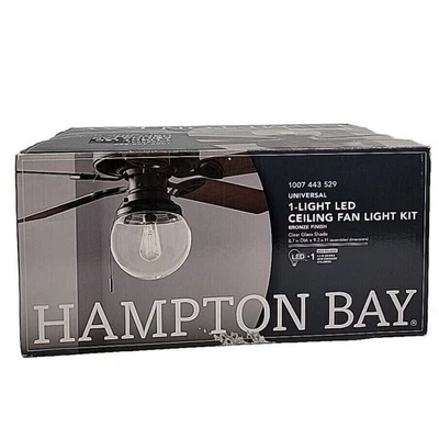 HAMPTON BAY 1-Light LED Ceiling Fan Light Kit W/Clear Glass Shade & Bulb! - Image 1 of 3