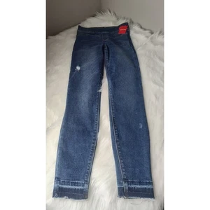 SPANX Distressed Denim Jeggings Pull On Jeans XS Extra Small Raw Hem - Picture 1 of 6