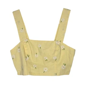 Summer Yellow Square Neck Coquette Floral Embroidered Festival Crop Top Size Med - Picture 1 of 6