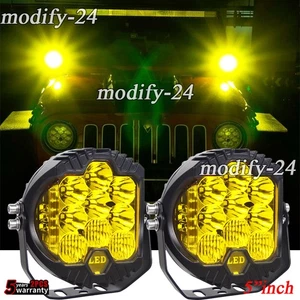 2PC 5" Round LED Work Light Yellow Pods Fog Lamp Fit Jeep Wrangler JK TJ CJ7 J10 - Picture 1 of 13