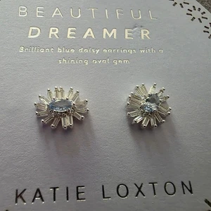 Katie Loxton Beautiful Dreamer Blue Daisy Earrings Sterling Silver Pin - Picture 1 of 4