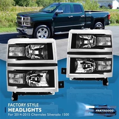 For 14-15 Chevy Silverado 1500 Pickup Black Clear Headlights Lamps Left & Right Foto 1 de 4