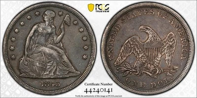 1843 SEATED LIBERTY "NO MOTTO" DOLLAR PCGS VERY CHOICE VF 35 EXCELLENT ORIGINAL - Image 1 of 4