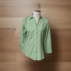 Brooks Brothers Est 1818 Women’s Sz 10 Green White Striped Blouse Shirt Collar - Picture 1 of 15