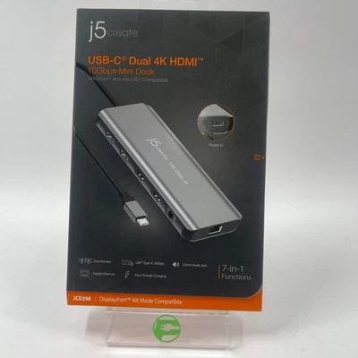 New J5 Create USB-C Dual 4K HDMI Mini Docking Station JCD398 - Image 1 of 3