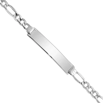 14K Solid White Gold Figaro Link ID Bracelet - Image 1 of 4