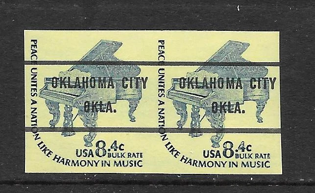  IMPERFORATE ERROR Coil Pair Scott #1615Cf, 8.4c "OKLAHOMA CITY OKLA." Cat $1500 - Image 1 of 1