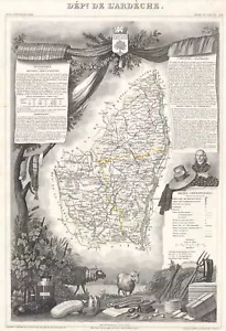 Mapa de levasseur del departamento de 1847 de L'Ardeche, Francia - Imagen 1 de 1
