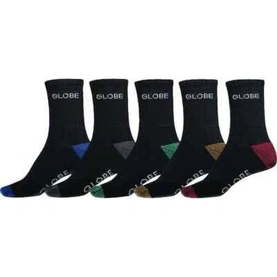 Paquete de 5 calcetines Globe Ingles Crew negros talla 7-11 Skateboard Sox Foto 1 de 4