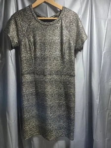 Vestido AQUA para mujer grande negro dorado lámina manga corta midi nuevo - Imagen 1 de 6