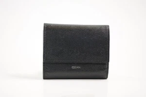 CELINE Black Leather Wallet Trifold Snap Open Cards Coins Bills Made In Italy - Picture 1 of 9