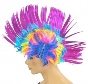 mehrfarbige Punk Perücke mit kunst Haar violett, hellblau, gelb, pink, blau - Bild 1 von 1