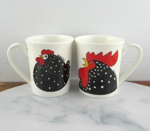 Pair of Happy Hens Ceramic Chicken Mugs, Ancona Hen & Rooster, New Zealand - Picture 1 of 9