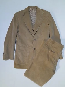 VTG Haggar Corduroy Suit 3 piece suit Mens 38R Brown Flare Slacks 28x29 1980s - Picture 1 of 24