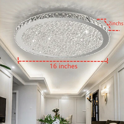 Crystal Round LED Ceiling Light Fixture Bedroom Modern Flush Mount Ceiling Lamp - Image 1 of 4