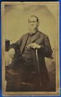 CDV Photo Old Man Chin Beard Frock Coat Walking Stick Cane Civil War Era 1860s
