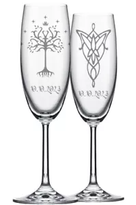 Tree of Gondor Evenstar- Personalized Wedding Champagne Flutes -Set of 2 glasses - Picture 1 of 2