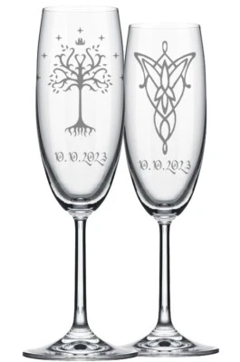Árbol de Gondor Evenstar - Flautas de champán para boda personalizadas - Juego de 2 vasos Foto 1 de 2