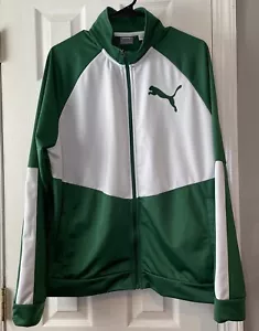 Puma Jacket Mens L Green White Track Full Zip Logo Activewear Sports Outdoors - Picture 1 of 19