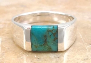 HIGH POLISH .925 STERLING SILVER MEN'S TURQUOISE RING size 12 style# r3308 - Picture 1 of 3