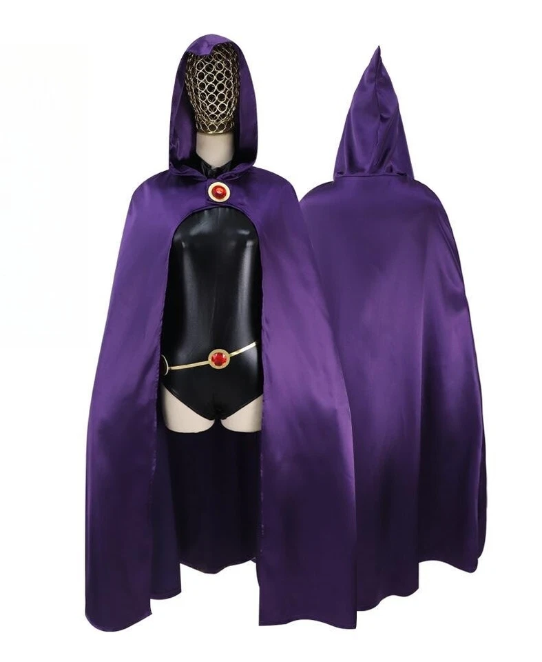 Super Hero Raven Cosplay Costume Women Bodysuit Purple Hooded Cloak Teen Titans - Image 1 of 4