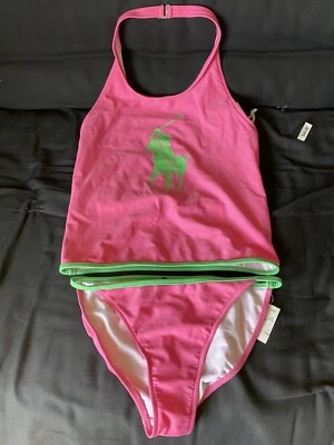Nuevo con etiquetas Ralph Lauren Niñas 2 piezas Rosa Big Pony Tankini Conjunto Traje de baño Talla 14 Foto 1 de 3