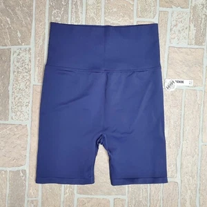 VS Pink Active Women's High Waist Soft Seamless Foldover Bike Shorts Blue Size M - Picture 1 of 10