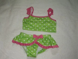 EUC Girls Size 6 Boutique Penelope Mack 2pc Bikini Swimsuit Green Red Polka Dot - Picture 1 of 2