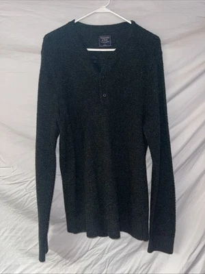 Suéter Abercrombie&Fitch Para Hombres Grande Verde Oscuro Mezcla de Lana Henley Tejido Pullover Foto 1 de 4