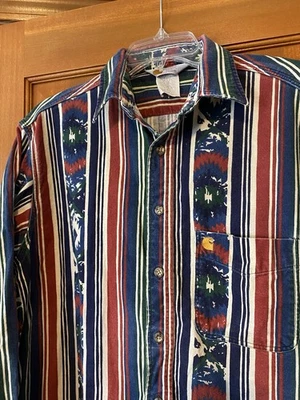 VTG Carhartt Western Aztec Flannel Button Up Tribal Southwest 90s Shirt Sz Large - Image 1 of 4